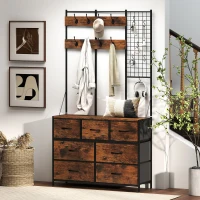 HOMCOM Garderobenständer, Kleiderständer mit Stoff-Schublade, 14 Haken für Flur, Schlafzimmer, Rustikal-Braun, Höhe 183 cm(m-8)