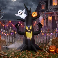Outsunny 8 FT Halloween Inflatable Spooky Tree, Blow Up Decoration with Ghost and Pumpkin for Garden Indoor Outdoor Decor(m-8)