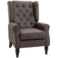 HOMCOM Fauteuil de salon capitonné avec assise large, pieds en bois, style classique, grand confort, 74 x 86 x 102 cm, marron(m-11)