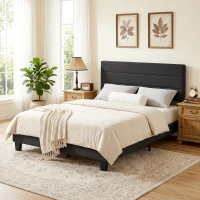 HOMCOM Cama Matrimonial 164x208 cm en Tejido Efecto Lino con Cabecero Regulable Negro(m-9)