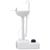 Outsunny Évier de camping portable, lavabo portable pour camping, station lavage avec roues, distributeur de savon gris(m-11)