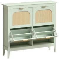 HOMCOM Narrow Shoe Cabinet, Boho Slim Shoe Storage Cabinet with 4 Flip Drawers, Holds 20 Pairs, Light Green(m-1)