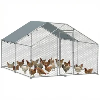 PawHut Poulailler, grand poulailler en métal avec couverture imperméable et anti-UV, cage pour 10-15 poules, 3 x 3,4 x 1,9m(m-11)