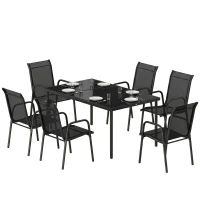 Outsunny Salon de Jardin 6 Personnes Ensemble Table et Chaises Jardin avec Chaises Empilables en Textilène 70x51x87cm Noir(m-13)