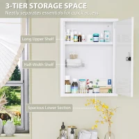 HOMCOM Wall Mount Medicine Cabinet, Bathroom Cabinet with Combination Lock, Door and Storage Shelves, White(m-5)