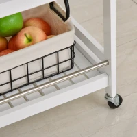 HOMCOM 3-Tier Home Trolley Kitchen Storage Cart w/ Steel Bars 4 Universal Wheels Rolling Unit Organiser Living Room White(m-8)