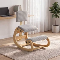 HOMCOM Cadeira de Joelhos Ergonômica com Encosto Assento Ajoelhado Basculante Estofado em Veludo Cotelê Cinza Claro(m-2)