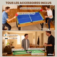 SPORTNOW Table multijeux 13 en 1, table de jeu baby-foot, billard, ping-pong, 121x109x80cm, pour enfants et adultes, noyer clair(m-7)