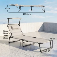 Outsunny Lot de 2 Bains de soleil transats pliables grand confort dossier pare-soleil réglables multi-positions, crème(m-3)