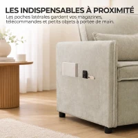 HOMCOM Canapé Convertible 2 Places, Canapé-Lit 3 en 1 Chenille 125 cm avec Dossier Réglable, Assise Large, 2 Oreillers, Crème(m-7)