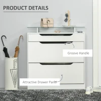 HOMCOM Armoire à Chaussures avec 2 Tiroirs Rabattables + 1 Tiroir Coulissant + 1 Comptoir et 1 Plateau en Verre blanc(m-14)