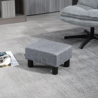 HOMCOM Linen Fabric Footstool Ottoman Cube with 4 Plastic Legs, Grey(m-10)