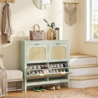 HOMCOM Narrow Shoe Cabinet, Boho Slim Shoe Storage Cabinet with 4 Flip Drawers, Holds 20 Pairs, Light Green(m-2)