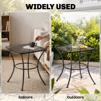 Outsunny 60cm Square Garden Table, Outdoor Metal Bistro Side Desk with Mesh Top, Black(m-6)
