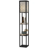 HOMCOM Lampada da Terra 2 in 1 Salvaspazio con 3 Ripiani, Lampada Moderna da Salotto, Soggiorno e Ufficio, Attacco E27, 26 x 26 x 160 cm, Nero Bianco(m-11)