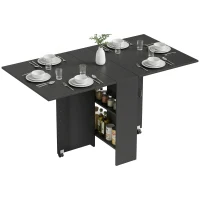 HOMCOM Table pliante de cuisine salle à manger amovible sur roulettes 75 x 140 x 74 cm coloris noir(m-13)