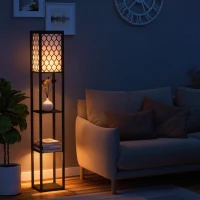 HOMCOM Lampada da Terra 2 in 1 Salvaspazio con 3 Ripiani, Lampada Moderna da Salotto, Soggiorno e Ufficio, Attacco E27, 26 x 26 x 160 cm, Nero Bianco(m-1)