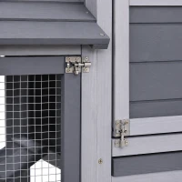 PawHut Small Chicken Coop with Run Hen House Poultry Coops Cages Nesting Box Grey 150.5 x 54 x 87cm(m-13)
