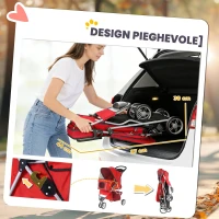 PawHut Passeggino per Cani Piccoli Pieghevole con Portabicchieri e Cestino Portaoggetti, Rosso(m-5)