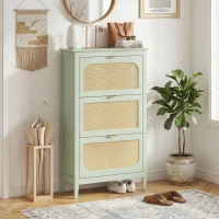 HOMCOM Narrow Shoe Cabinet, Boho Slim Shoe Storage Cabinet with 3 Flip Drawers, Holds 21 Pairs, Light Green(m-14)