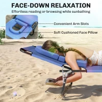 Outsunny Folding Sun Lounger with Face Hole, 4-Position Adjustable Backrest Garden Recliner Chair Sunbed, Outdoor Lounge Chair with 600 D Oxford Cloth Seat, Pillow for Beach, Blue(m-4)