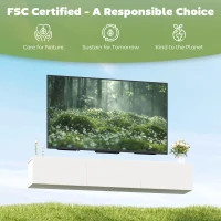 HOMCOM Zwevend tv-meubel, wandmontage, 3 lades, veel opbergruimte, 180 cm, spaanplaat, wit(m-8)