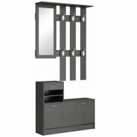 HOMCOM Ensembles 3 en 1 de meuble d'entrée vestiaire avec panneau porte-manteau, miroir et banc à chaussures noir(m-11)