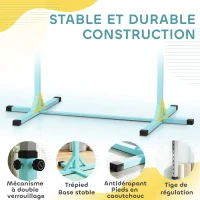 HOMCOM Barre fixe de gymnastique pour enfant, hauteur réglable 13 niveaux de 92-150 cm, en acier et bois en hêtre, cyan(m-6)