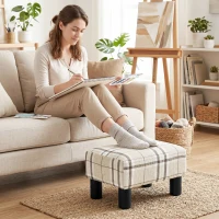HOMCOM Linen Fabric Footstool Ottoman Cube with 4 Plastic Legs, Multi-colored(m-8)