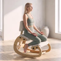 HOMCOM Scaun ergonomic pentru genunchi, scaun genunchi cu spătar, aspect cord, scaun de birou pentru acasă, birou, meditație, alb crem(m-5)