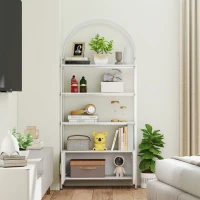 HOMCOM Étagère de rangement, bibliothèque arquée à 4 niveaux avec placard double porte, 80 x 30 x 187 cm, blanc(m-10)