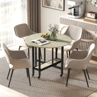 HOMCOM Klapptisch, Tisch mit Klappfunktion und offener Ablage, Rollbarer Küchentisch für Esszimmer, kleine Räume, Natur(m-10)