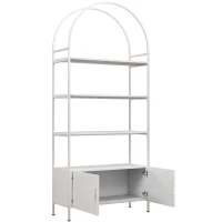 HOMCOM Étagère de rangement, bibliothèque arquée à 4 niveaux avec placard double porte, 80 x 30 x 187 cm, blanc(m-1)