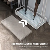 HOMCOM Schirmständer mit herausnehmbarer Tropfwasserschale, Regenschirmständer mit 21 Öffnungen und 24 Haken, Stahl, Weiß(m-5)