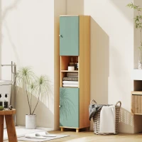 HOMCOM Meuble de salle de bain meuble de rangement 2 placards 2 compartiments ouverts étagères réglables 30 x 30 x 166 cm, vert(m-2)