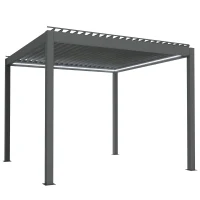 Outsunny 3 x 3(m) Electric Louvered Pergola with LED Lights, Aluminium Pergola Hardtop Gazebo with Remote, Adjustable Roof and Drainage System, Water and UV Proof(m-1)