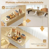 HOMCOM Îlot Central Cuisine avec Plateau Rabattable, Roulettes, 2 Tiroirs, Portes à Fermeture Douce, Porte-Serviettes, Blanc(m-5)
