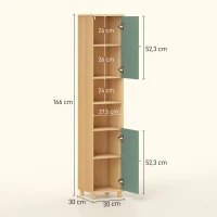 HOMCOM Meuble de salle de bain meuble de rangement 2 placards 2 compartiments ouverts étagères réglables 30 x 30 x 166 cm, vert(m-3)