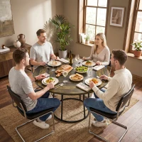 HOMCOM Dining Table Space Saving Kitchen Table Spliced Tabletop Conical Metal Base 120 cm Round Rustic Brown(m-8)