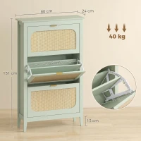 HOMCOM Narrow Shoe Cabinet, Boho Slim Shoe Storage Cabinet with 3 Flip Drawers, Holds 21 Pairs, Light Green(m-3)