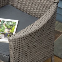 Outsunny 2 Pieces Outdoor PE Rattan Dining Chairs Set with Cushion, Garden Armchair with Armrests, High Backrest, Metal Frame Patio Wicker Furniture, Grey(m-8)