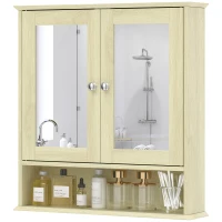 kleankin Armoire murale salle de bain avec miroir, 56 x 13 x 58 cm, meuble salle de bain avec Portes Miroir Doubles Bois Naturel(m-12)
