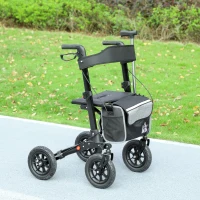 HOMCOM Folding Rollator Walker with Padded Seat, Backrest, Lightweight Walking Frame with Storage Bag, Dual Brakes, All-terrain Wheels, Adjustable Handle Height, 4 Wheeled Walker for Seniors, Black(m-10)