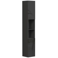 Kleankin Móvel Coluna para Banheiro 2 Armários com Prateleiras Ajustáveis 2 Nichos 30x30x181,5 cm Preto(m-1)
