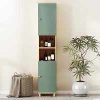 HOMCOM Meuble de salle de bain meuble de rangement 2 placards 2 compartiments ouverts étagères réglables 30 x 30 x 166 cm, vert(m-7)