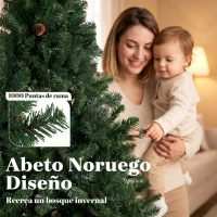 HOMCOM Árbol de Navidad Artificial 200 cm con 1000 Ramas Base Plegable Diseño por Secciones Fácil de Montar Verde(m-5)