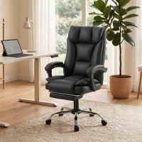 HOMCOM Chaise de bureau ergonomique, fauteuil de bureau inclinable avec repose-pieds, hauteur réglable, pivotante 360°, noir(m-15)