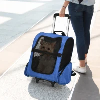 PawHut Sac de transport à roulettes pour chien 2 en 1 trolley chariot sac à dos pour chien chat avec poignée téléscopique, sacs de rangement, aérations, attache de sécurité, 42 x 25 x 55 cm, bleu(m-11)