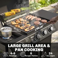 Outsunny 3+1 Burner Gas BBQ Grill, Outdoor Barbecue Trolley with Wheels, Warming Rack, Side Shelves, Cabinet, Thermometer for Garden, Party, Camping, 110L x 50W x 100Hcm, Black(m-5)