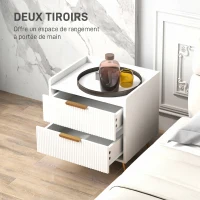 HOMCOM Table de chevet, table de nuit avec 2 tiroirs rainurés, pieds en métal dorés, 50 x 40 x 50 cm, blanc(m-5)